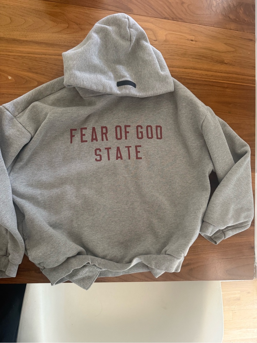 Fear of God Kids Gray Hoodie with Red 'STATE' Logo